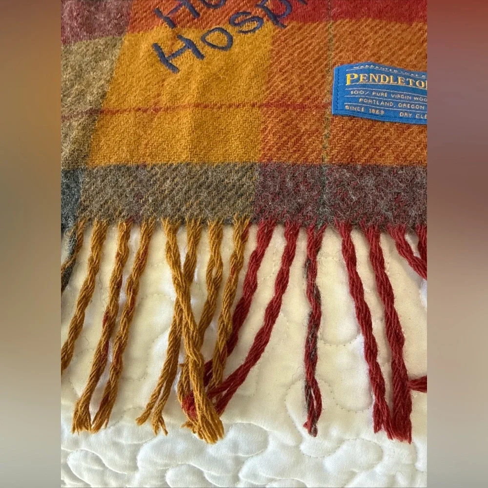 VTG Pendleton Wool Plaid Blanket Throw Red Brown USA 52